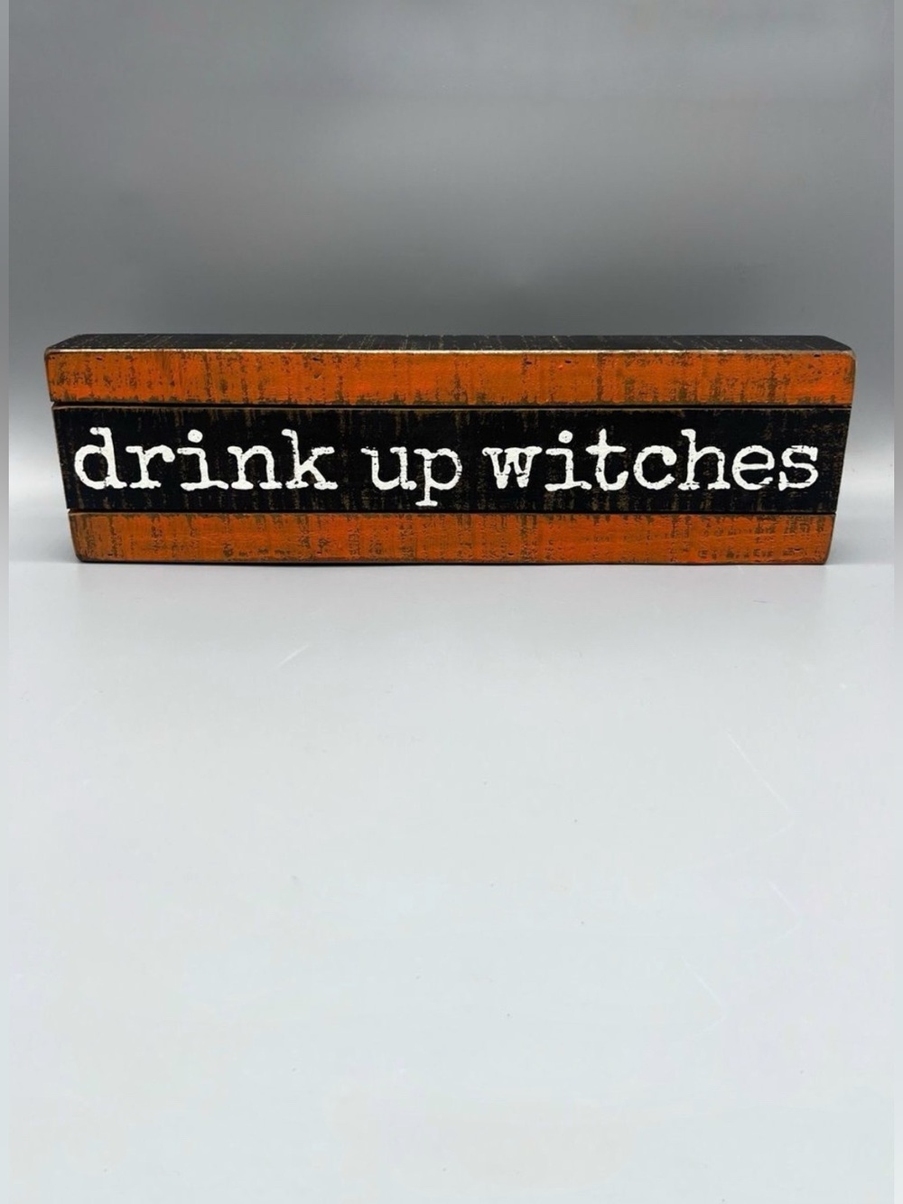 Halloween Slat Wood Box Sign Drink Up Witches Orange Black Farmhouse Decor